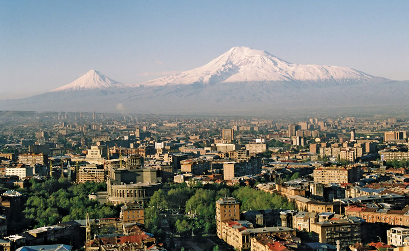 Yerevan peaks Arm background Mount Ararat